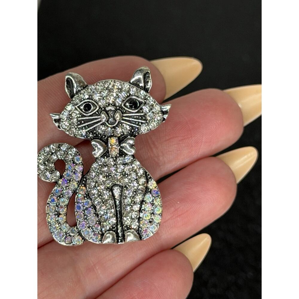 Vintage AURORA BOREALIS CRYSTAL & Rhinestone CAT BROOCH Kitty Pin